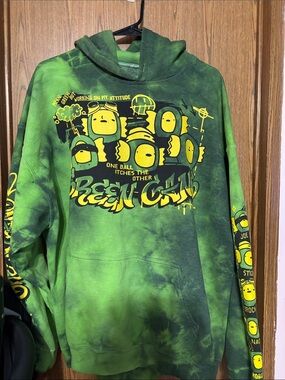 Green Tie-Dye Graphic Cowl Hoodie Sweater - Unbranded